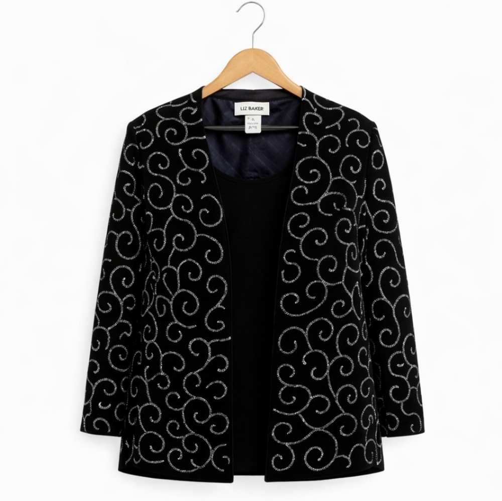 Liz Baker Navy Retro Glitter Vintage Opera Jacket Sz 14